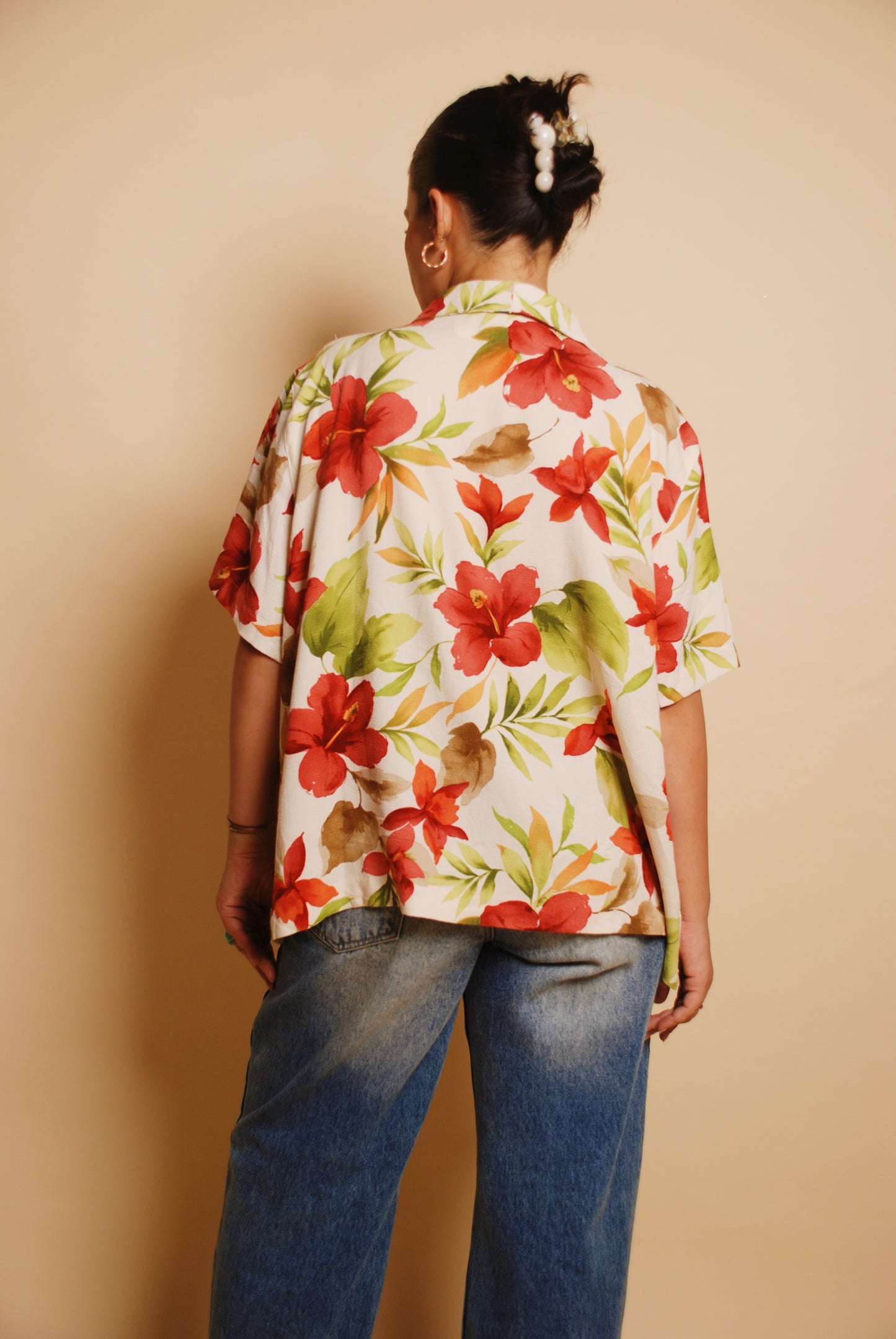 Cream floral resort shirt