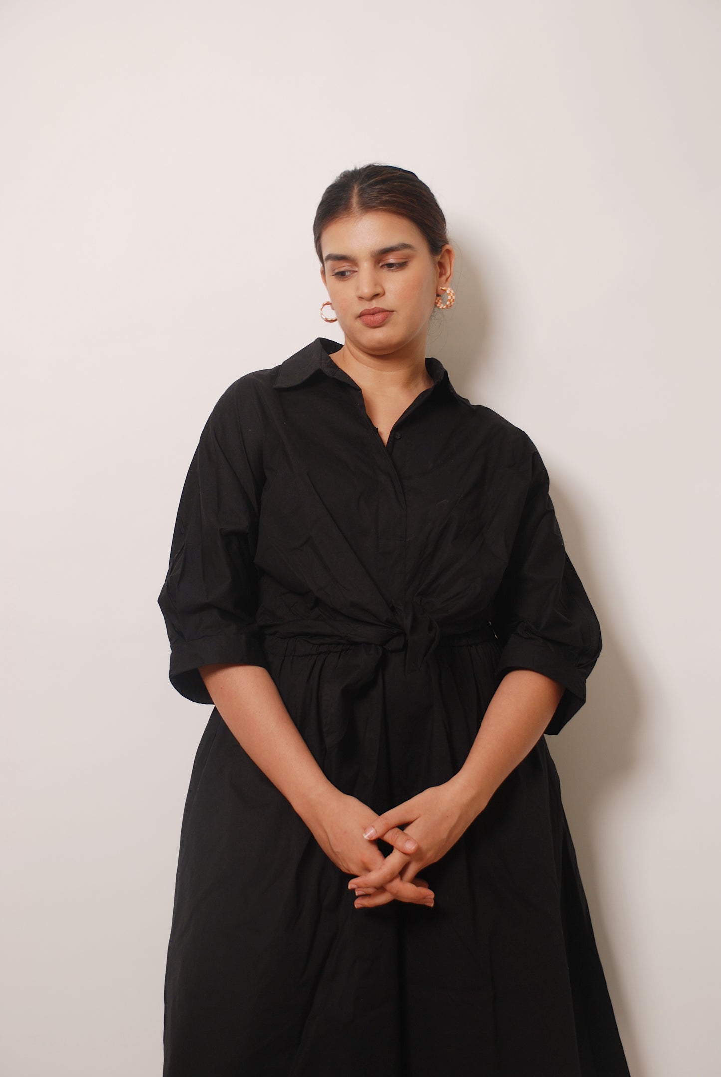 Vintage black shirt dress with tie up detailing