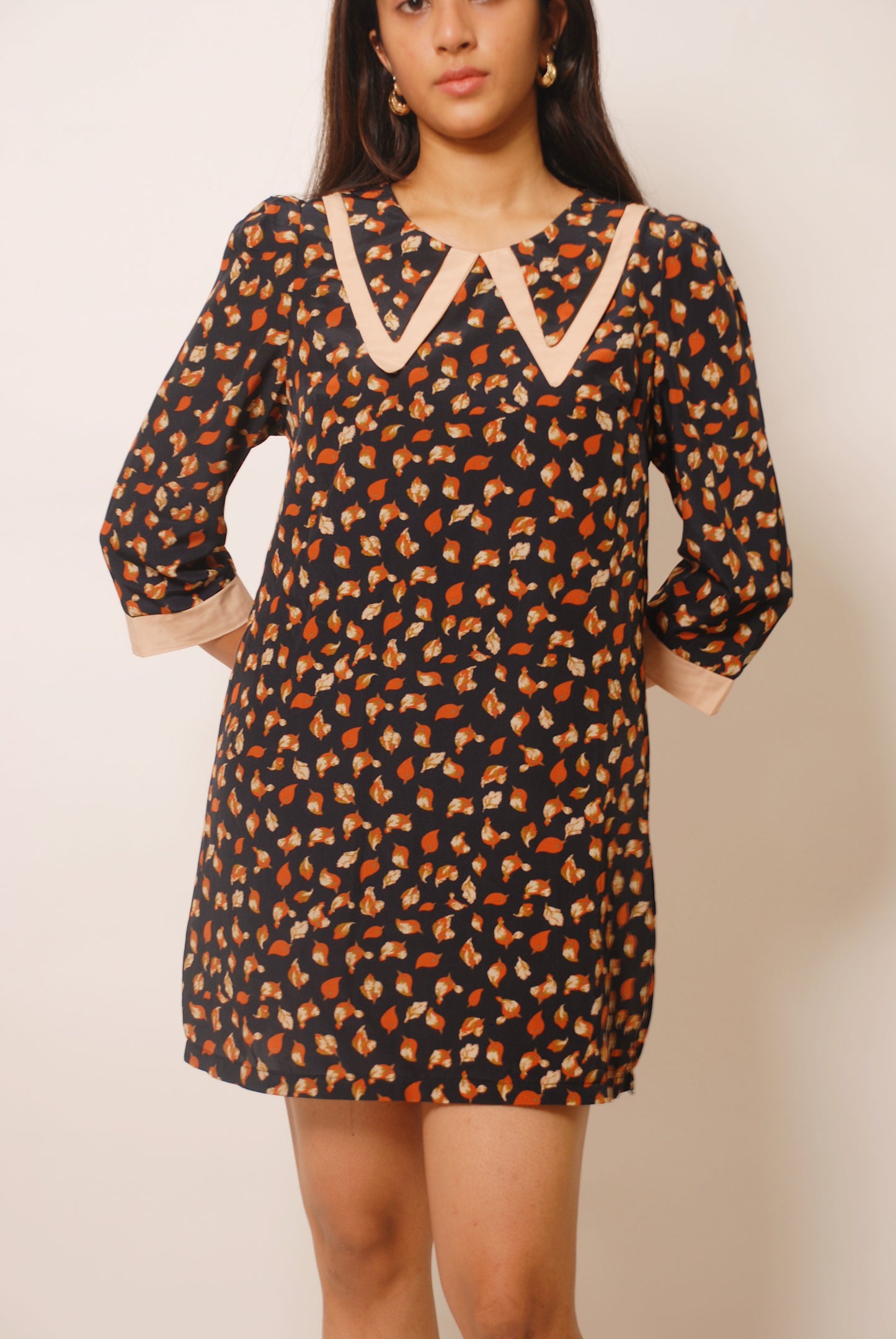 Dark blue & rust printed shift dress