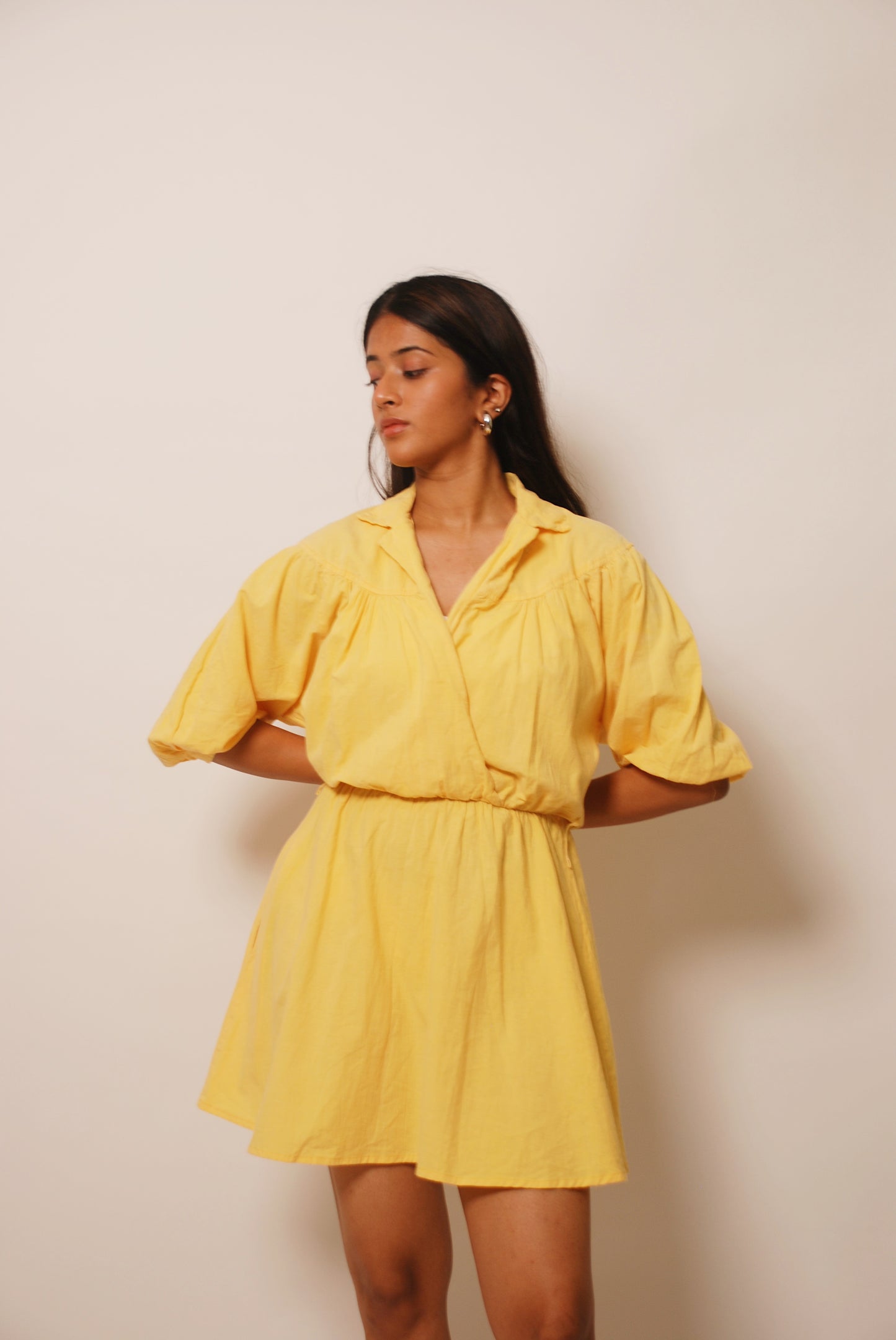 Vintage yellow cotton shirt dress