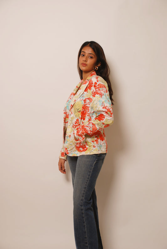 Vintage multicolor floral cotton blazer