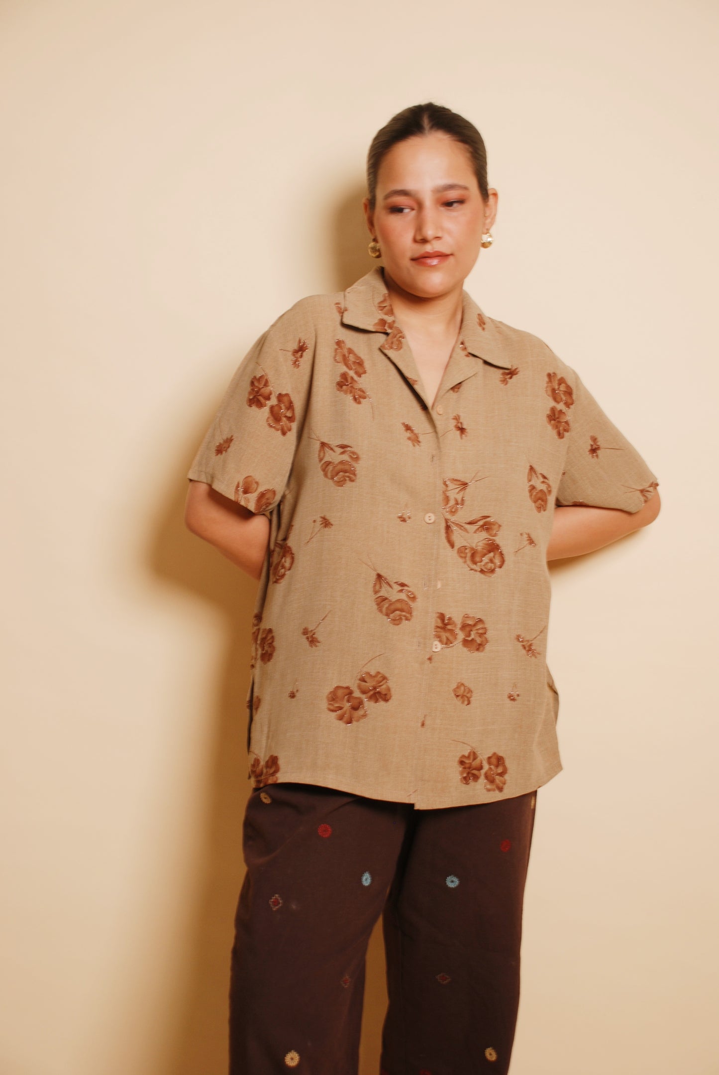 Sand brown floral shirt