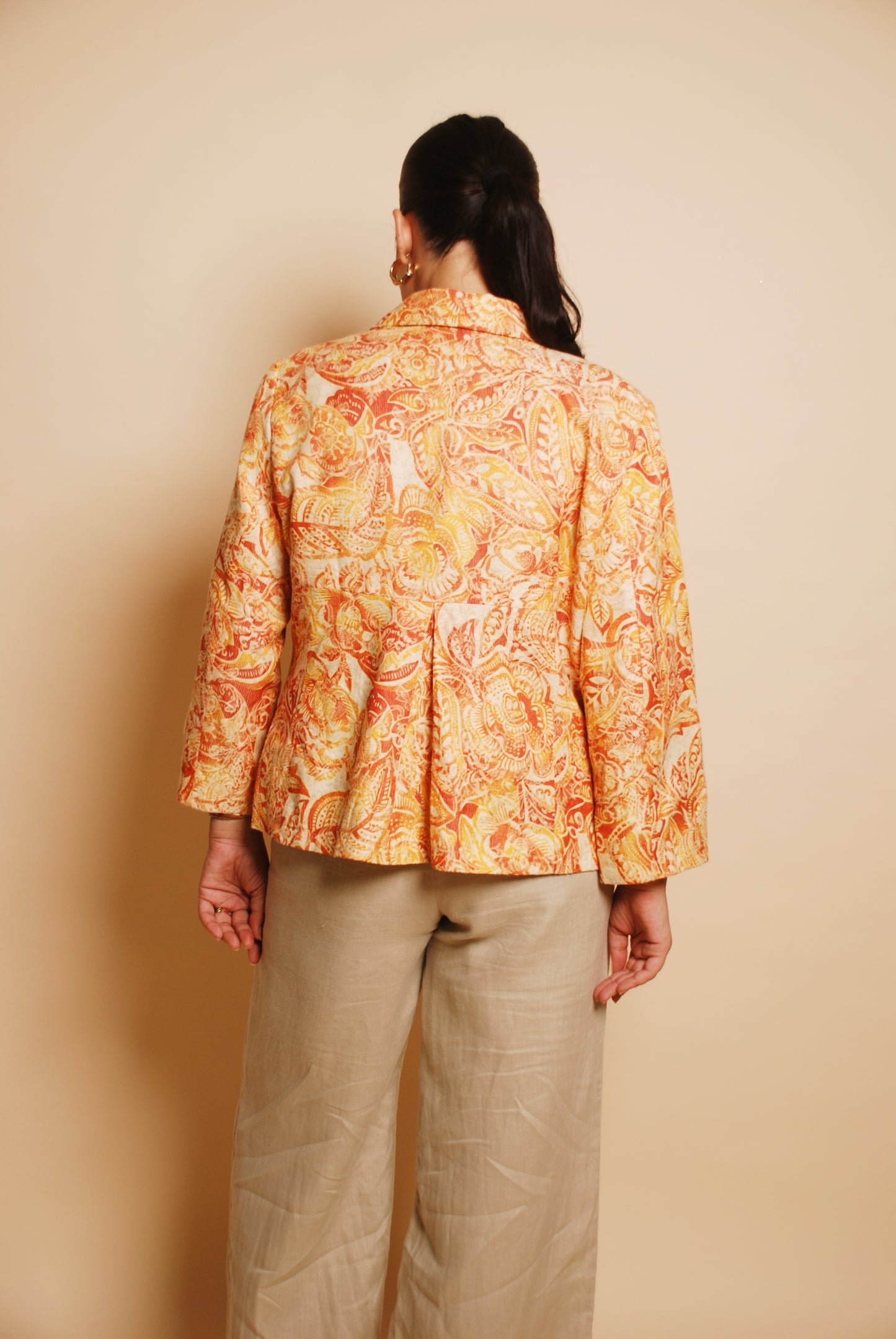 Yellow & orange printed blazer