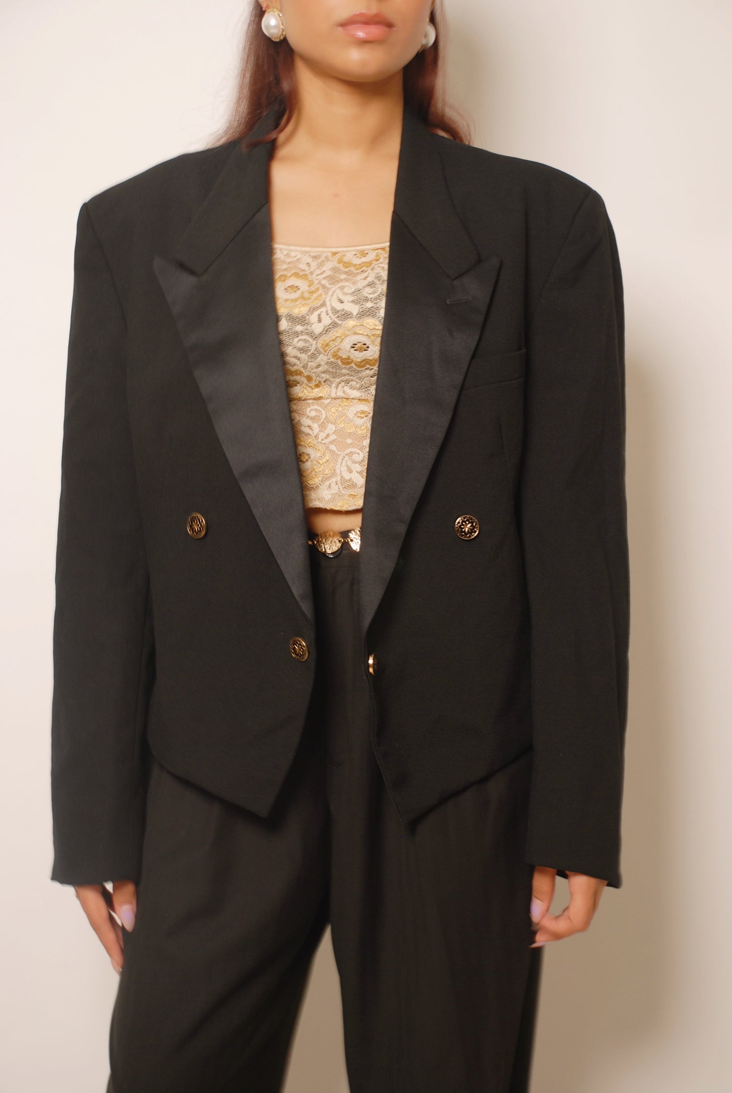 Vintage 80's open cropped blazer with ornamental buttons