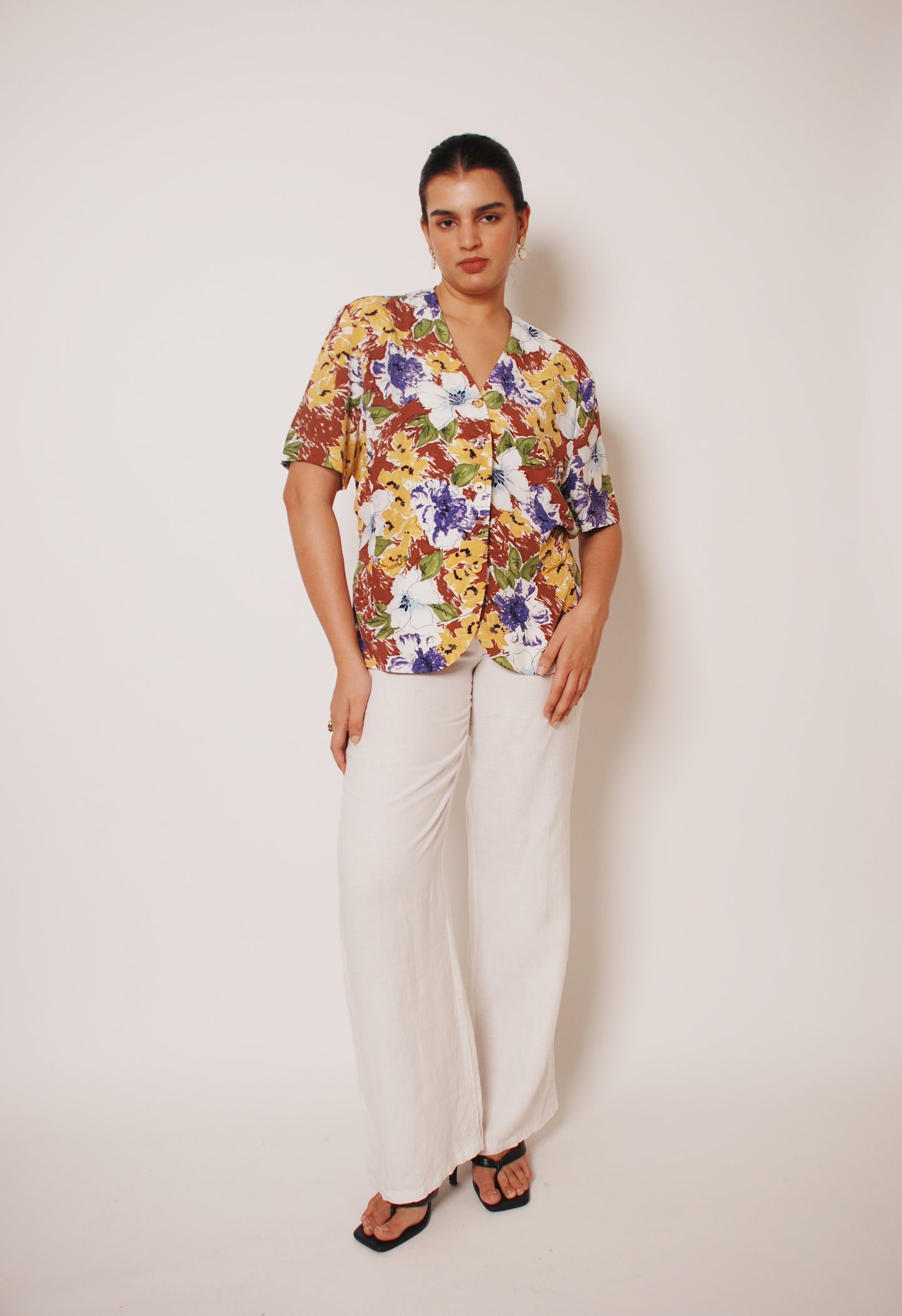 Multicolour floral blouse with gold ornamentation