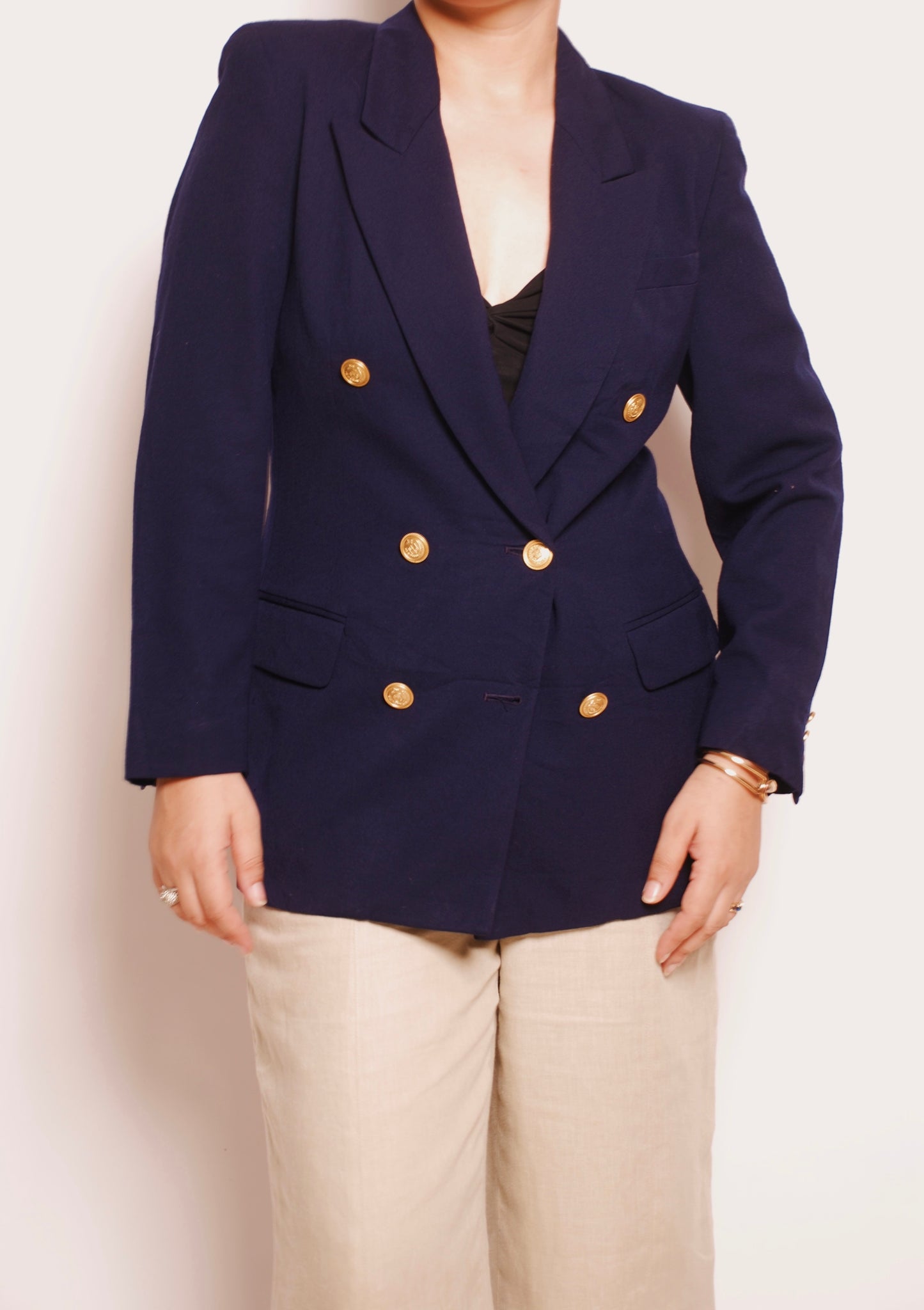 Vintage navy blue double breasted blazer with ornamental buttonS