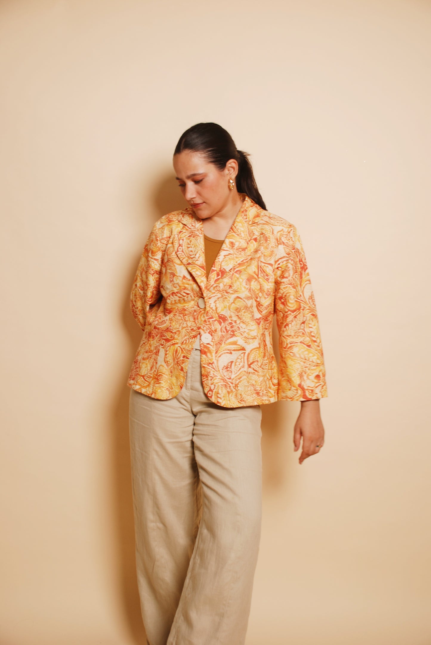 Yellow & orange printed blazer