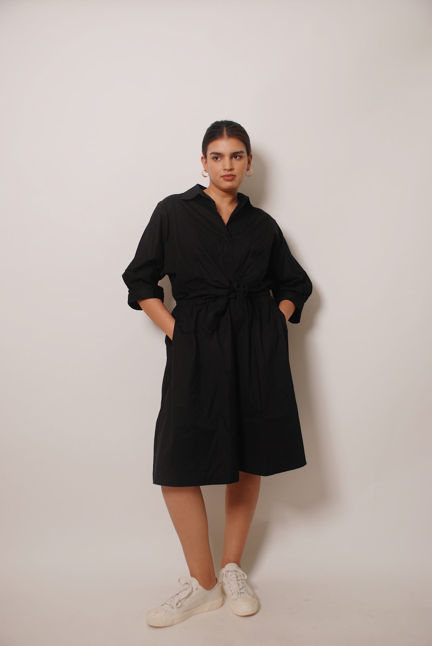 Vintage black shirt dress with tie up detailing