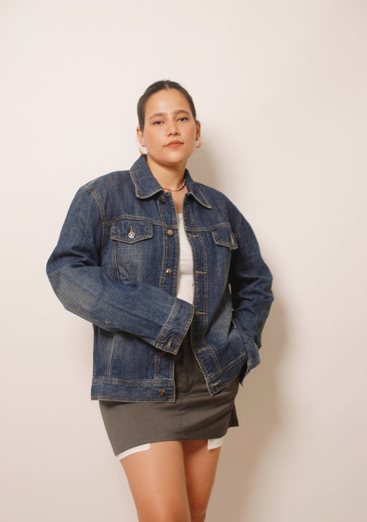 Vintage dark blue denim cotton jacket