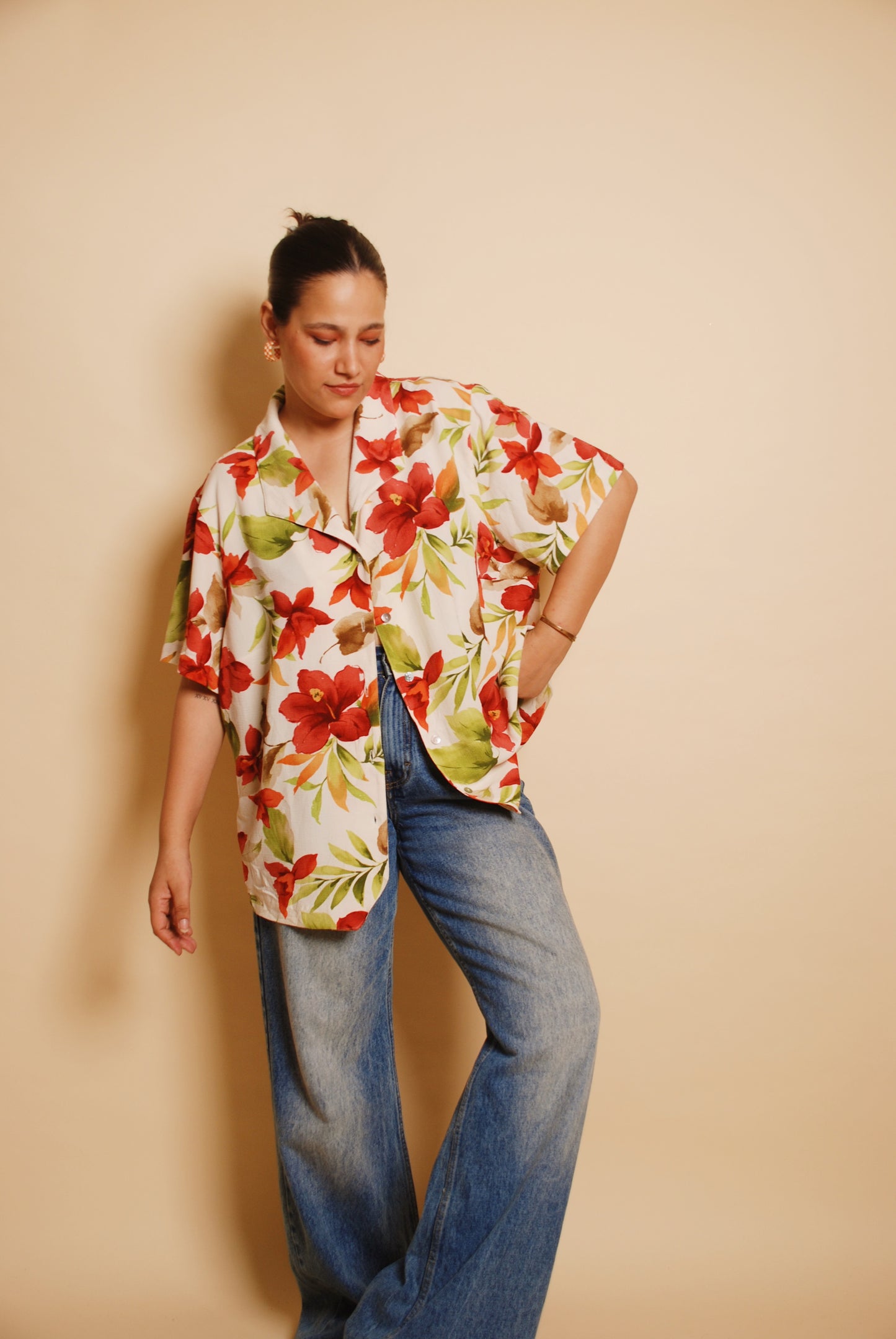 Cream floral resort shirt