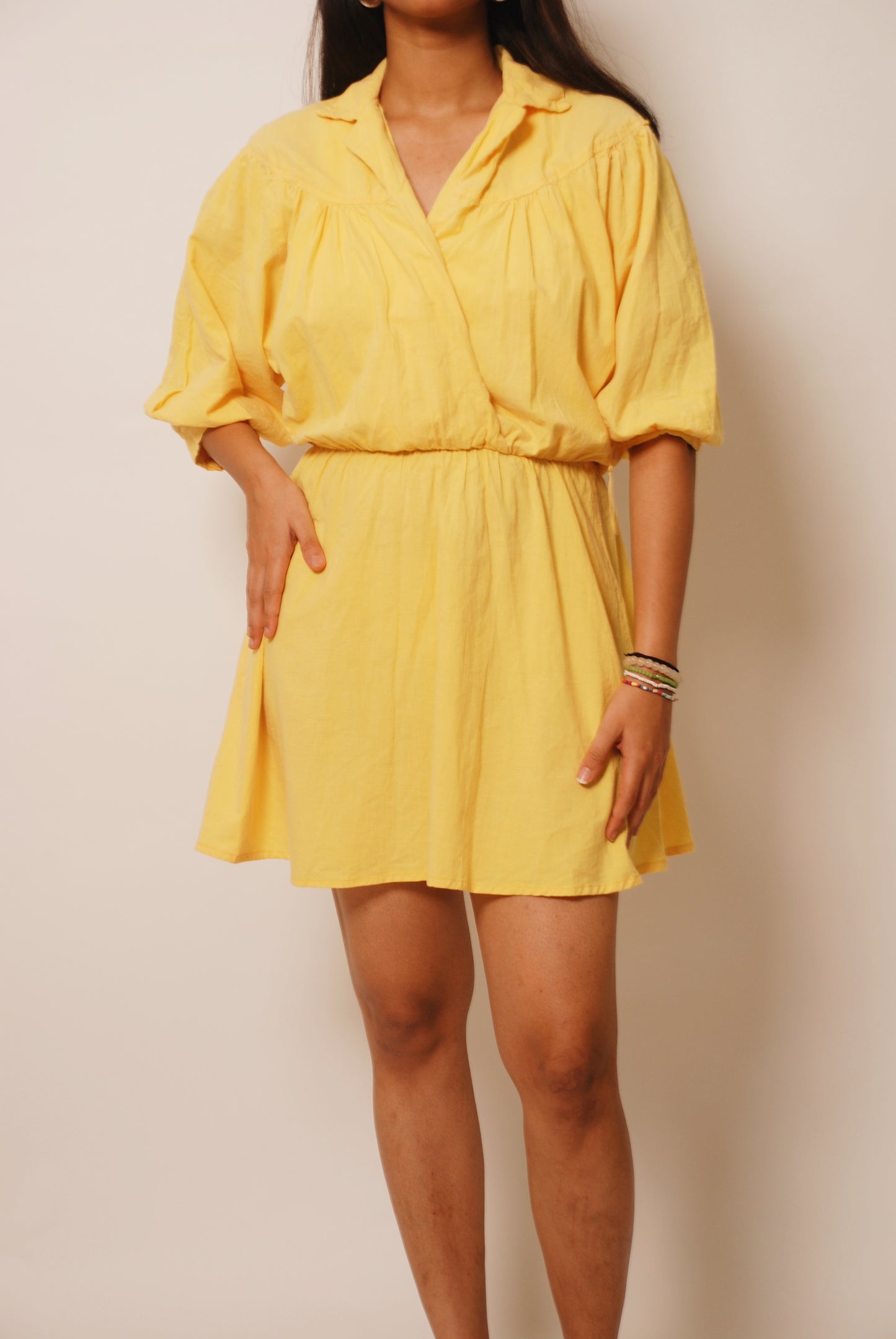 Vintage yellow cotton shirt dress