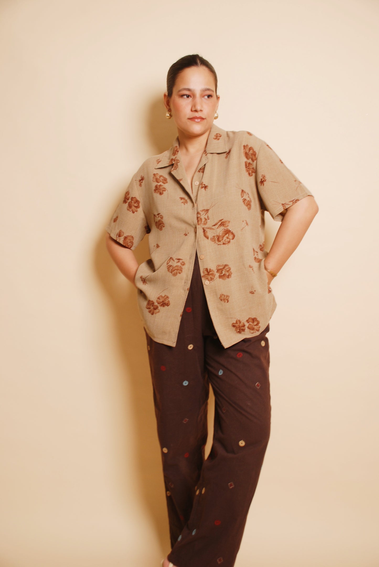 Sand brown floral shirt