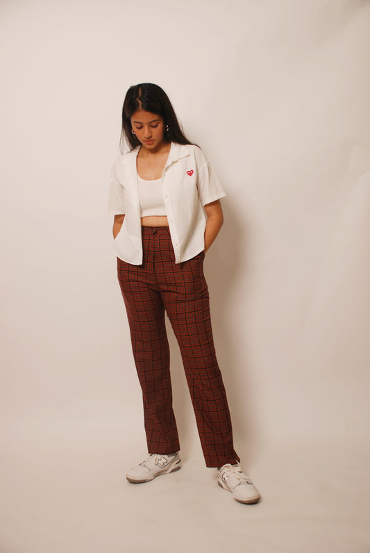 White cropped cotton shirt with patchwork detailing