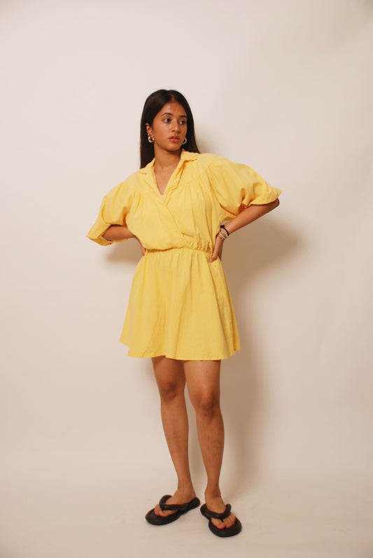 Vintage yellow cotton shirt dress