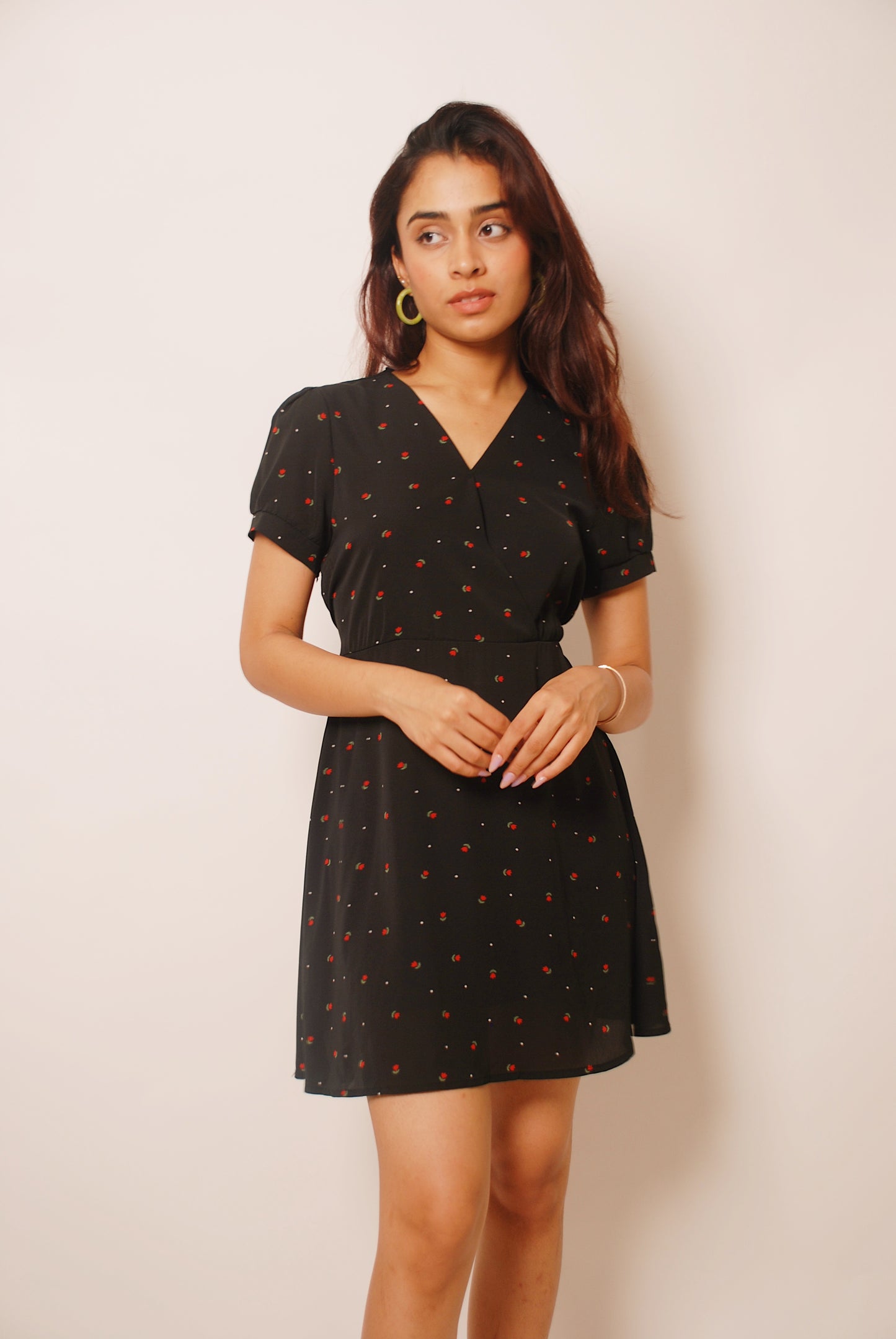 Navy fit and flare printed dress