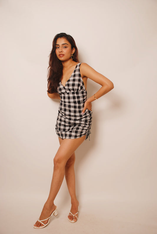 Black & white checkered mini dress