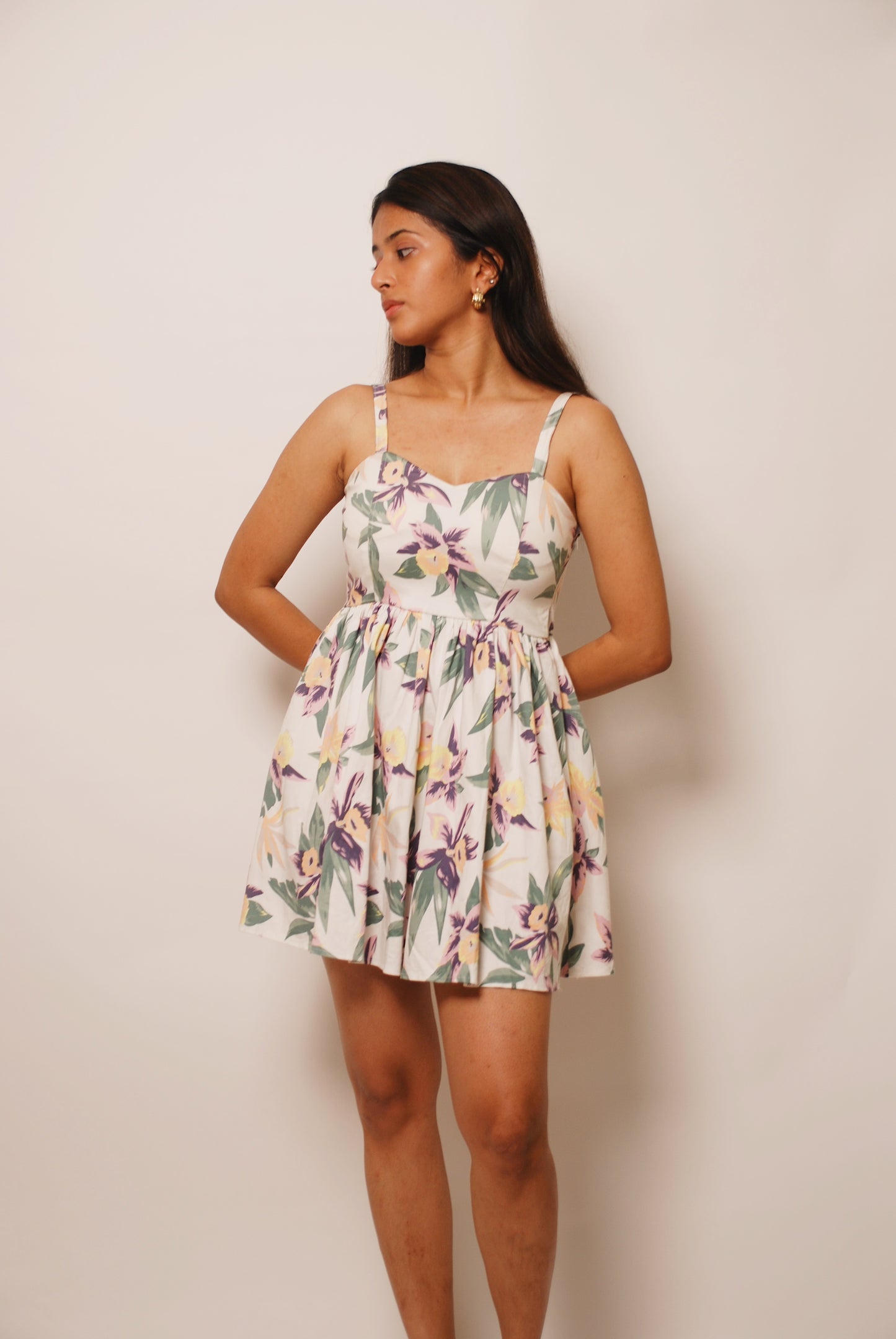 White floral fit & flare cotton dress