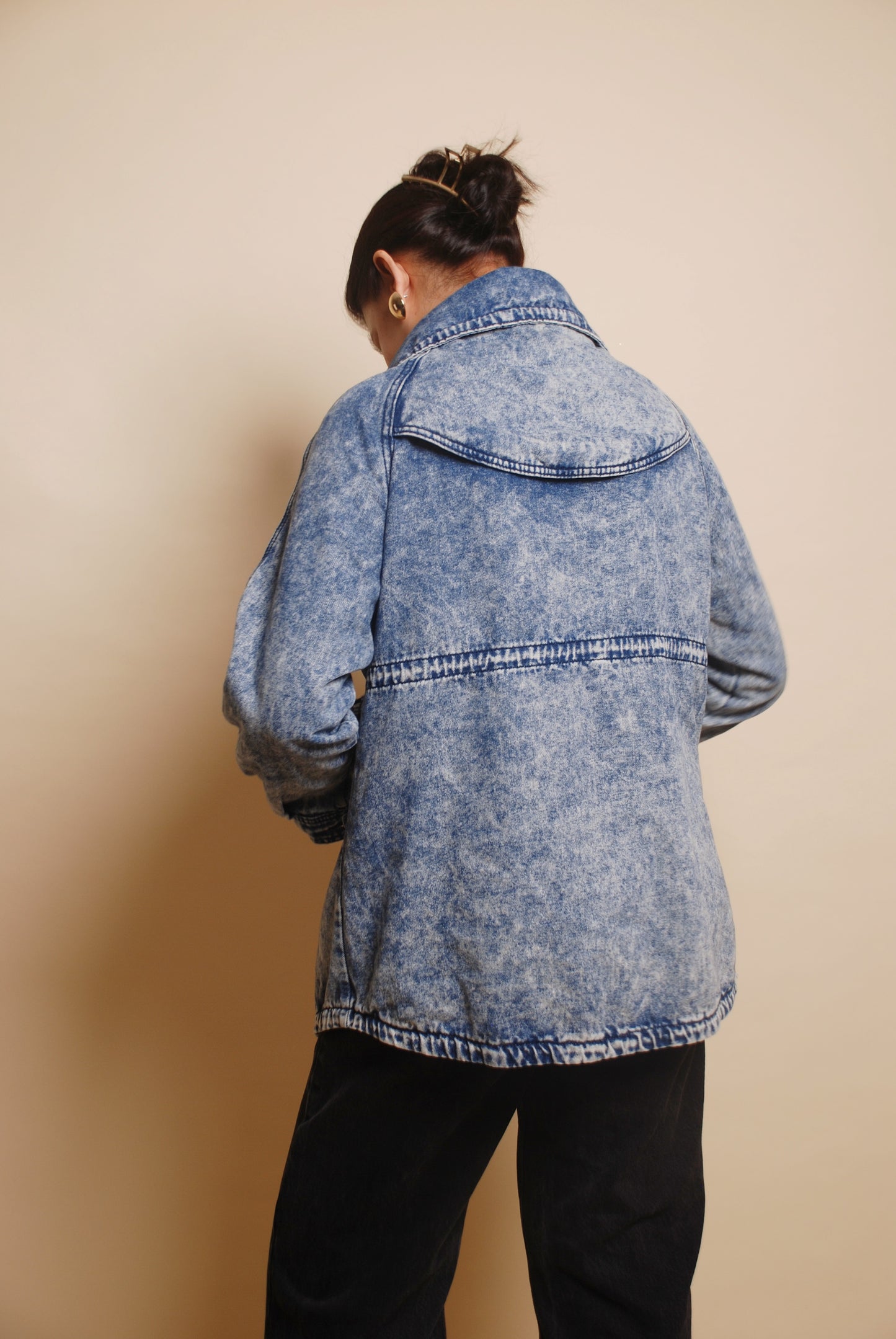 Blue acid wash long jacket