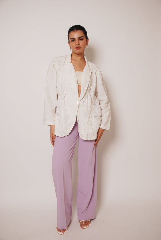 White embroidered self work blazer