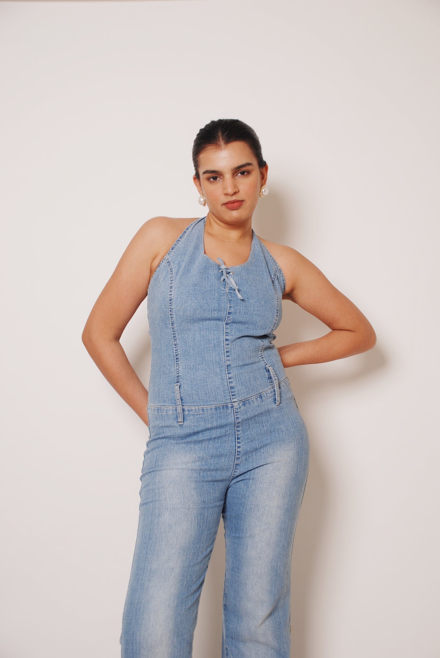 Vintage light blue denim jumpsuit