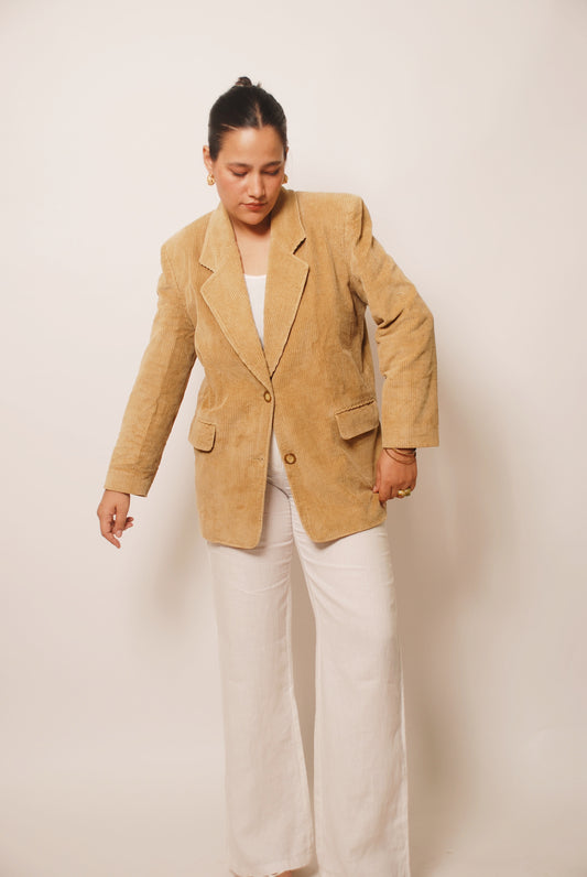 Mustard corduroy double breasted blazer