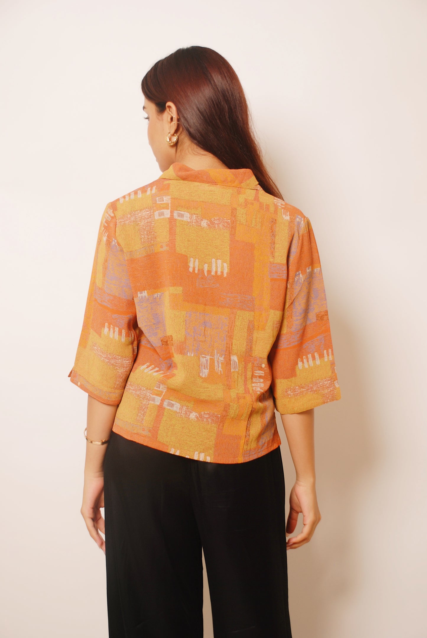 Orange printed 3/4th sleeve shirt