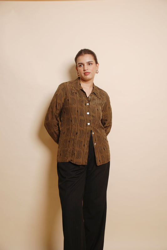 Dark brown printed full sleeve shirt