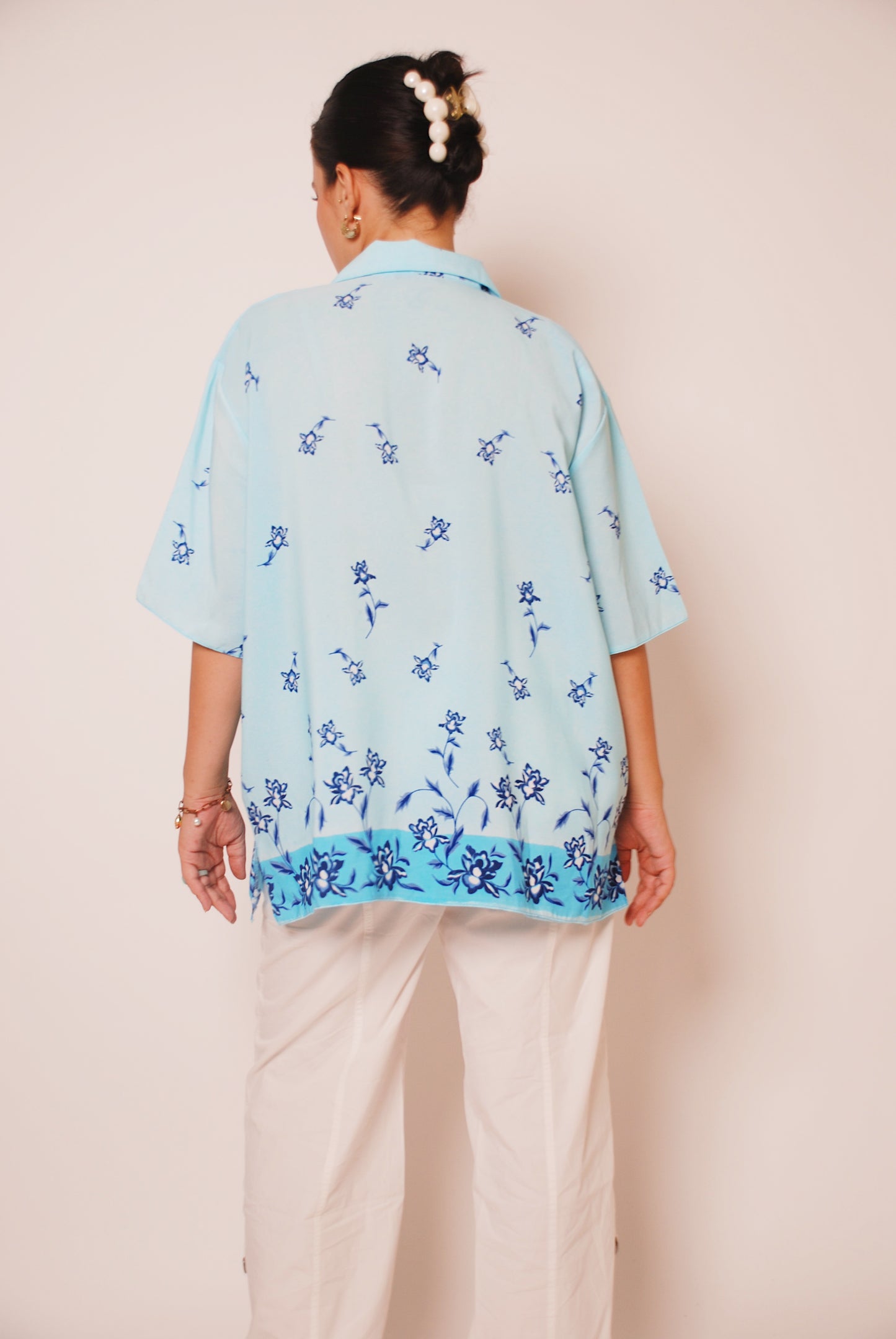 Light blue floral button-up shirt