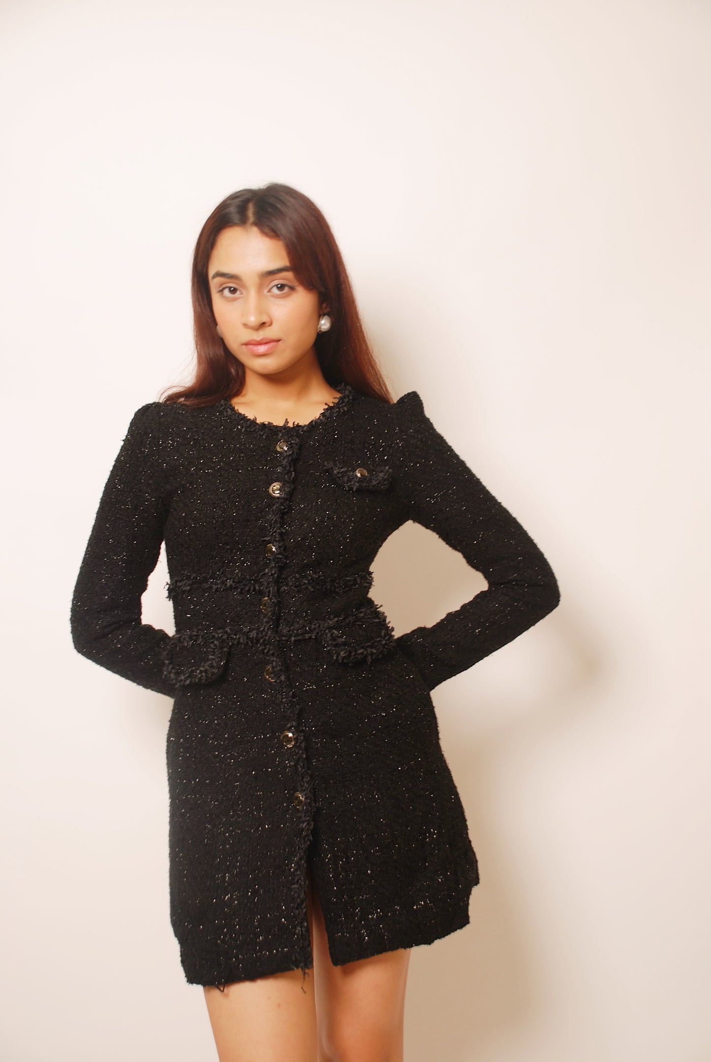 Vintage black lurex jeweled tweed coat dress