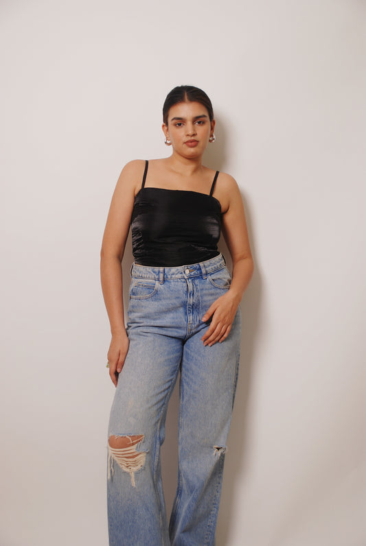 Metallic black cropped top