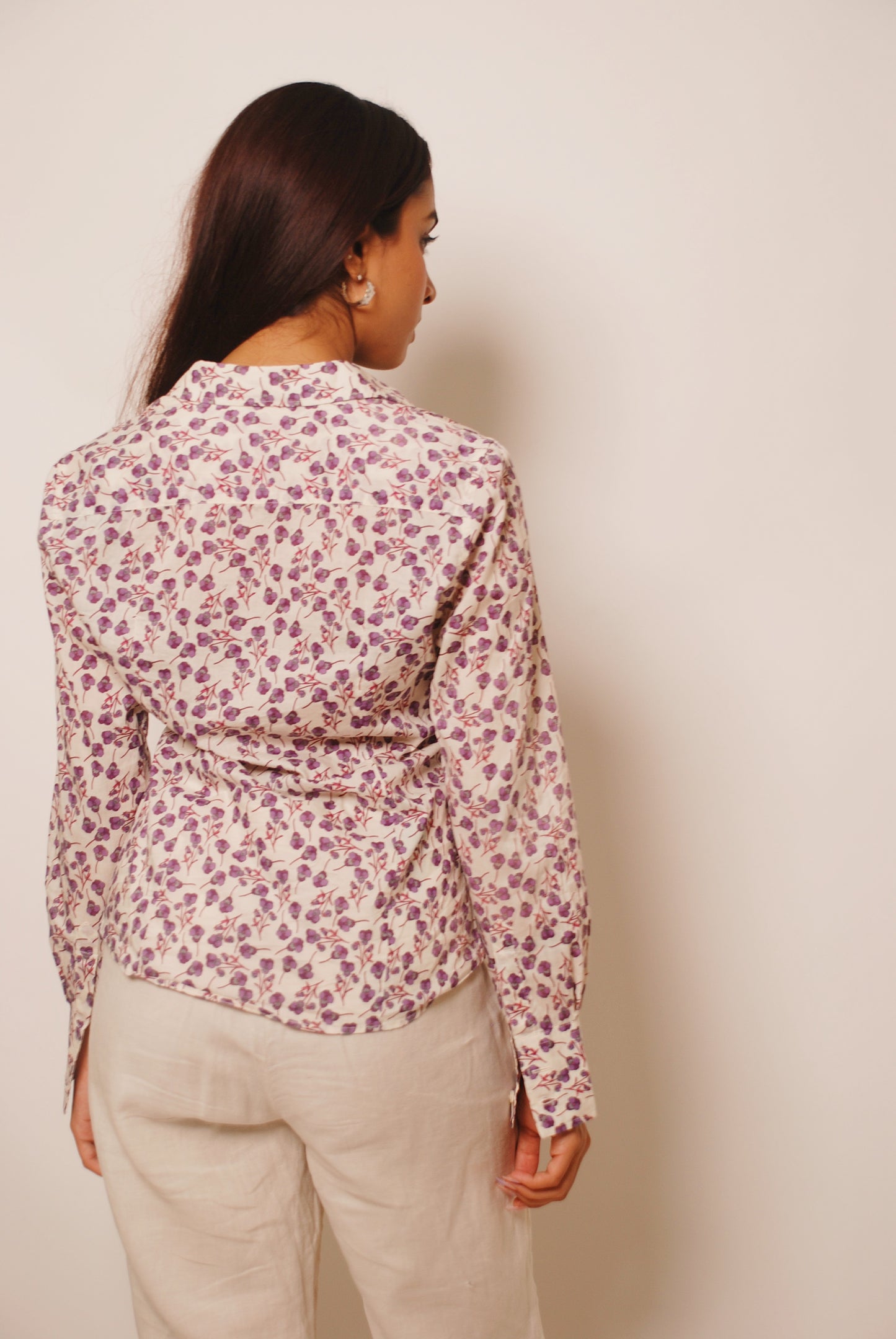 White floral cotton button-up shirt