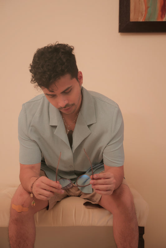 Powder blue embroidered shirt