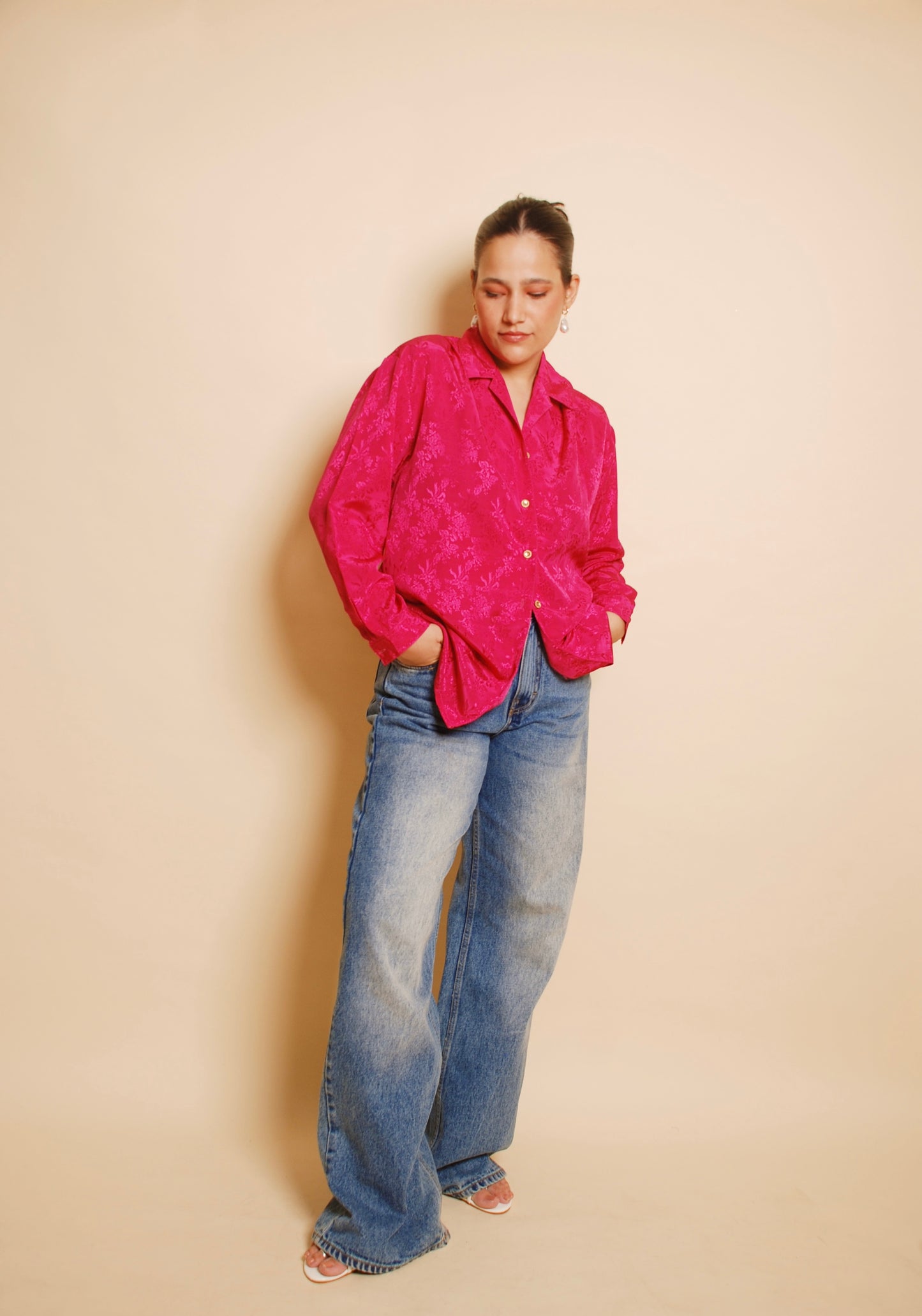 Pink floral button-up shirt