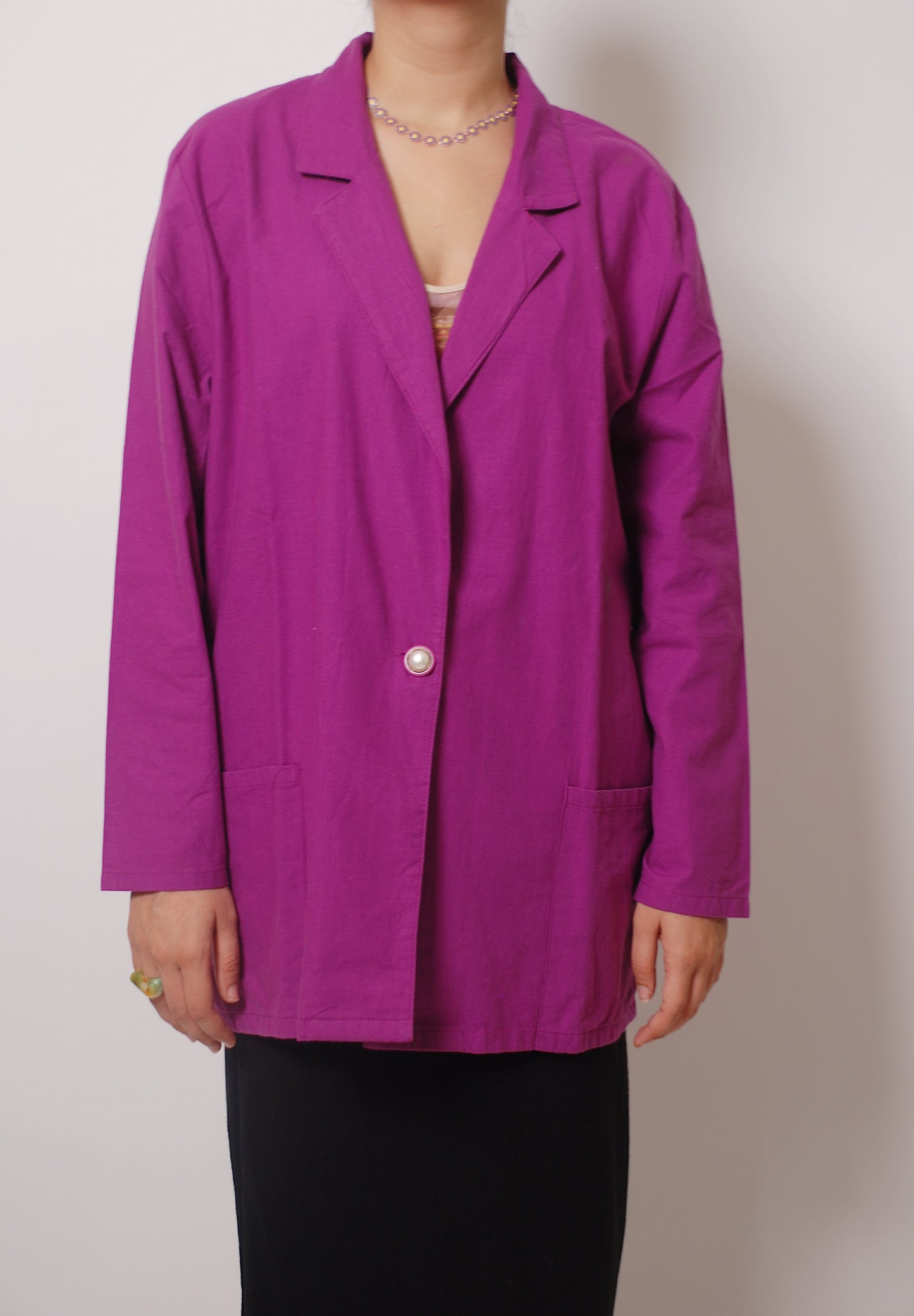 Purple long blazer with ornamental buttons