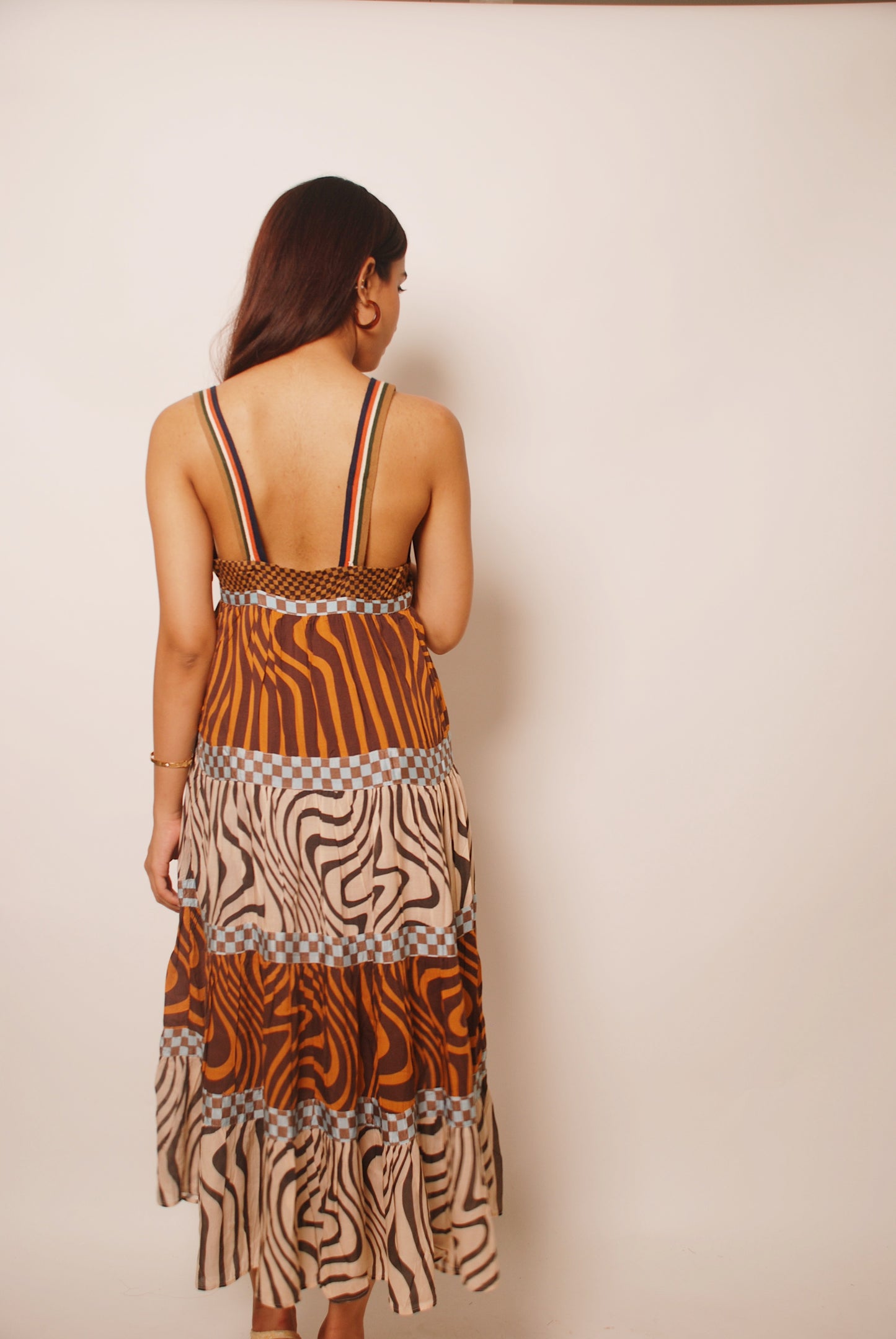 Rust tiered printed dress