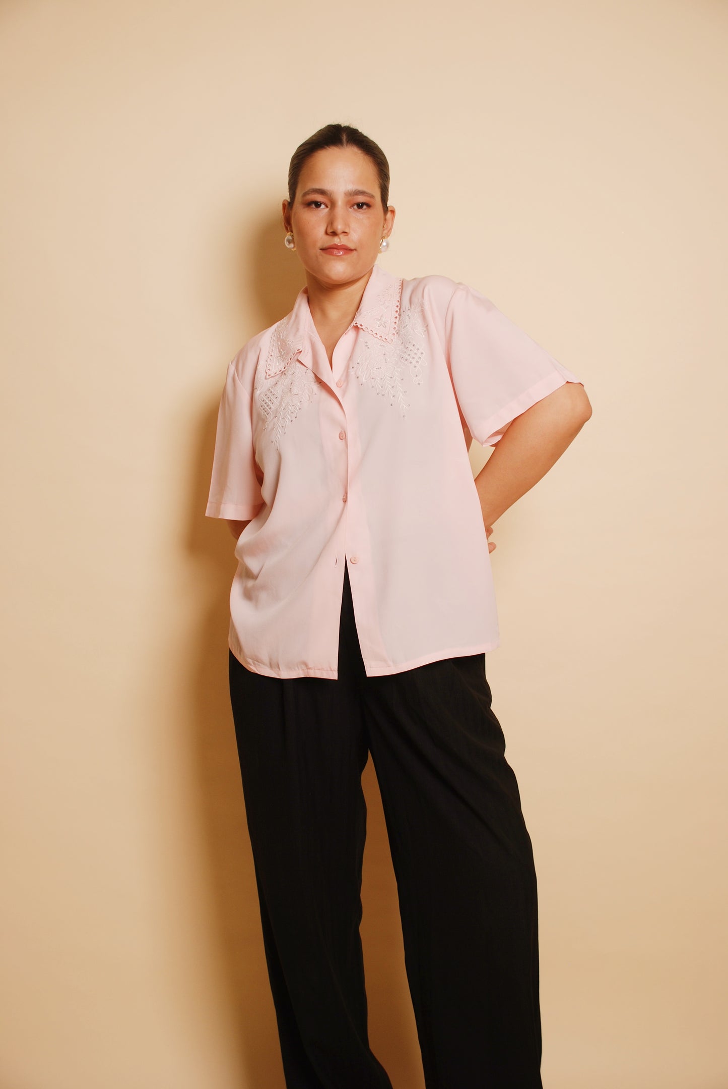 Powder pink embroidered shirt