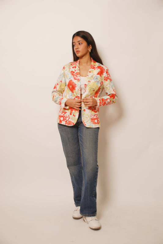 Vintage multicolor floral cotton blazer