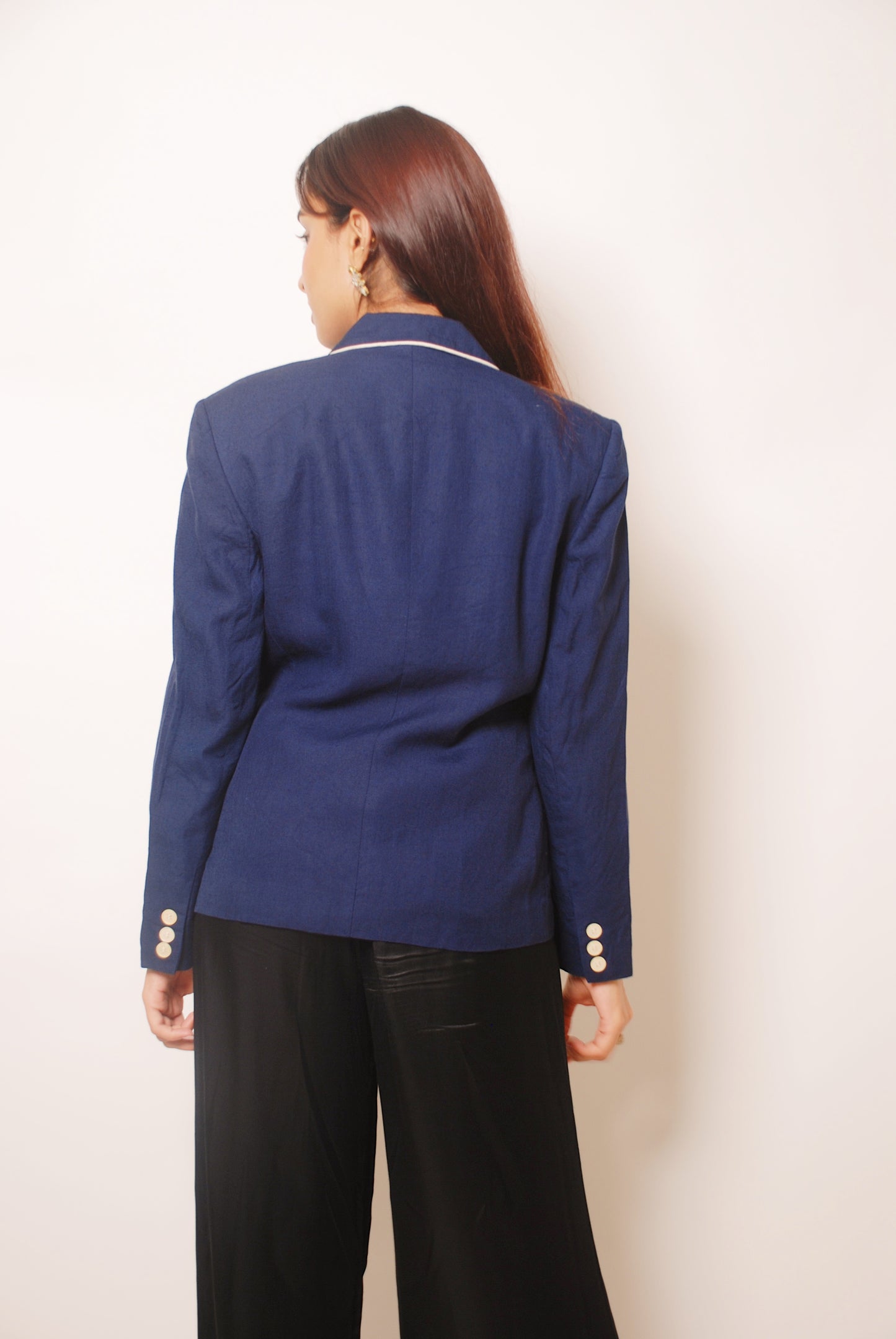 Vintage dark blue blazer with white piping