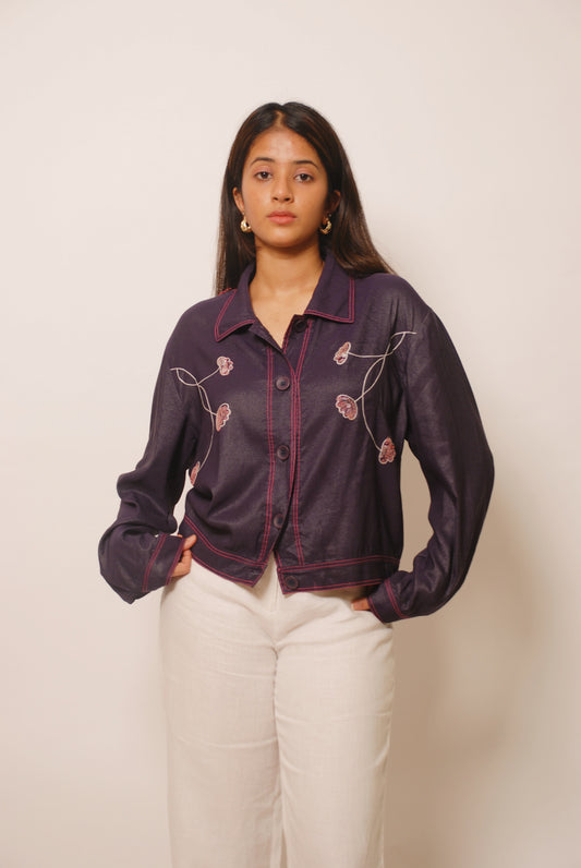 Dark purple soft denim shacket