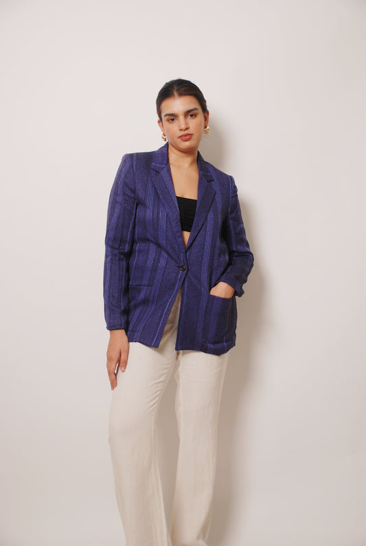 Vintage blue textured striped blazer