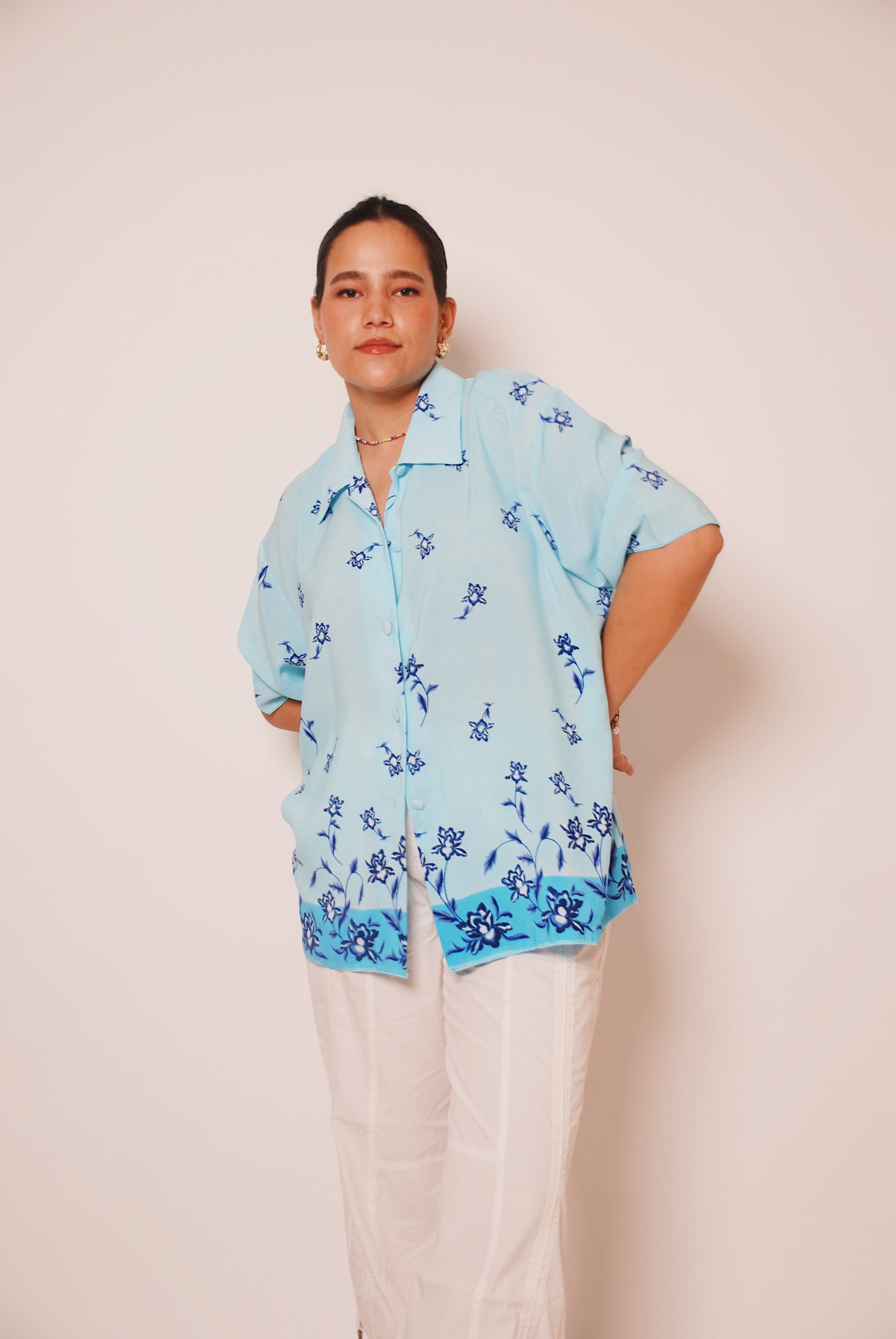 Light blue floral button-up shirt