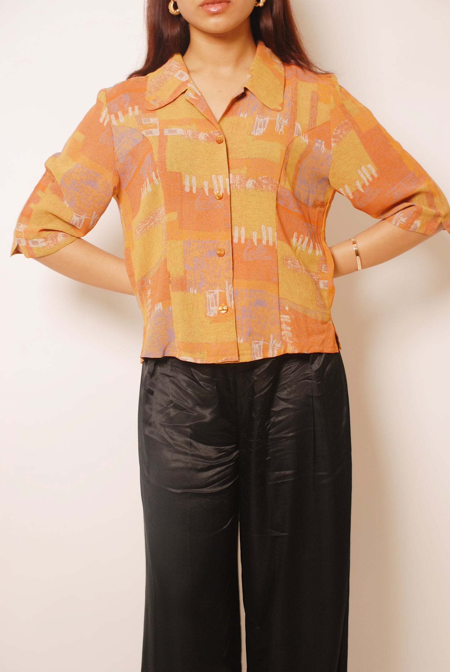 Orange printed 3/4th sleeve shirt