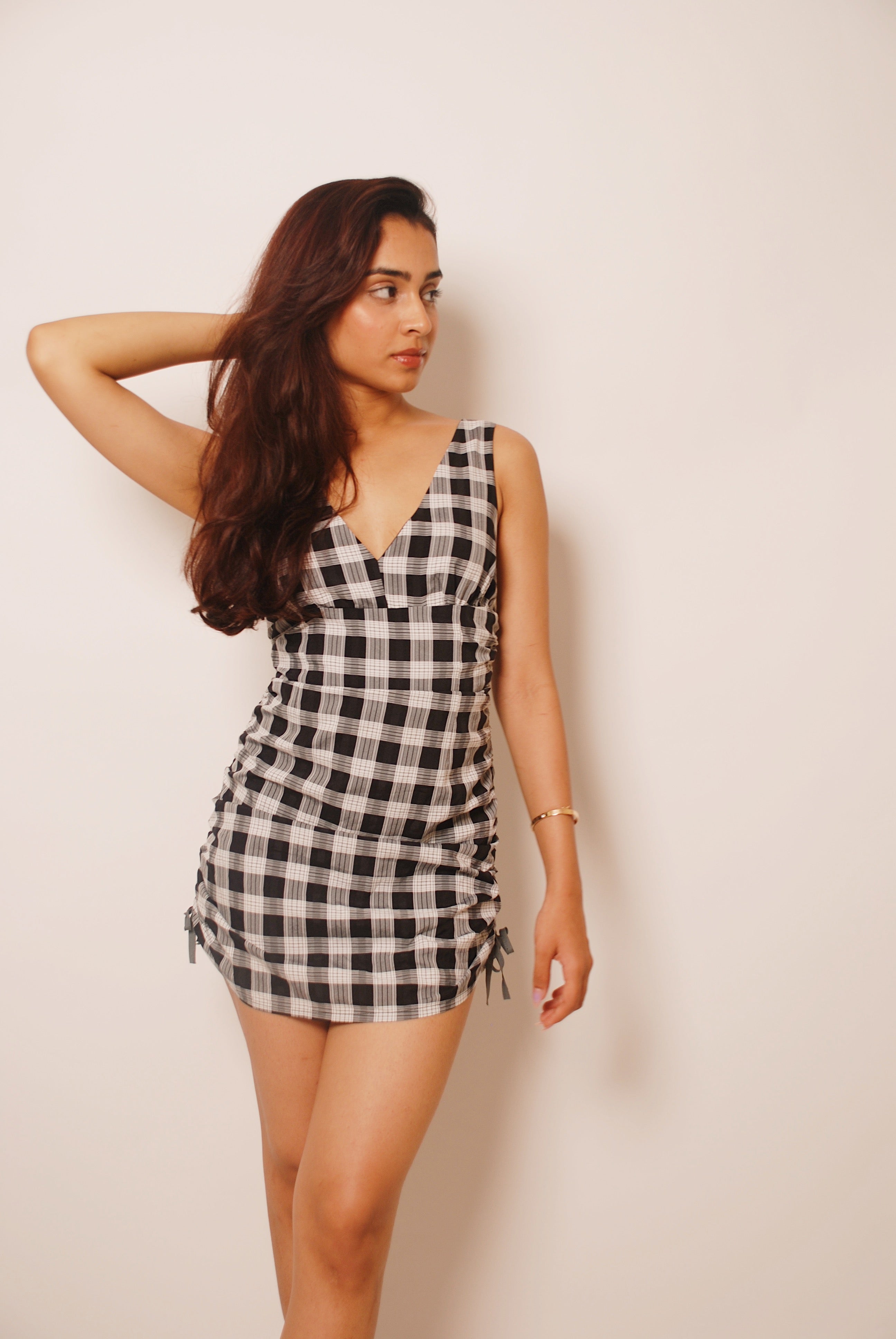 Black white checkered mini dress