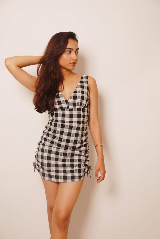 Black & white checkered mini dress