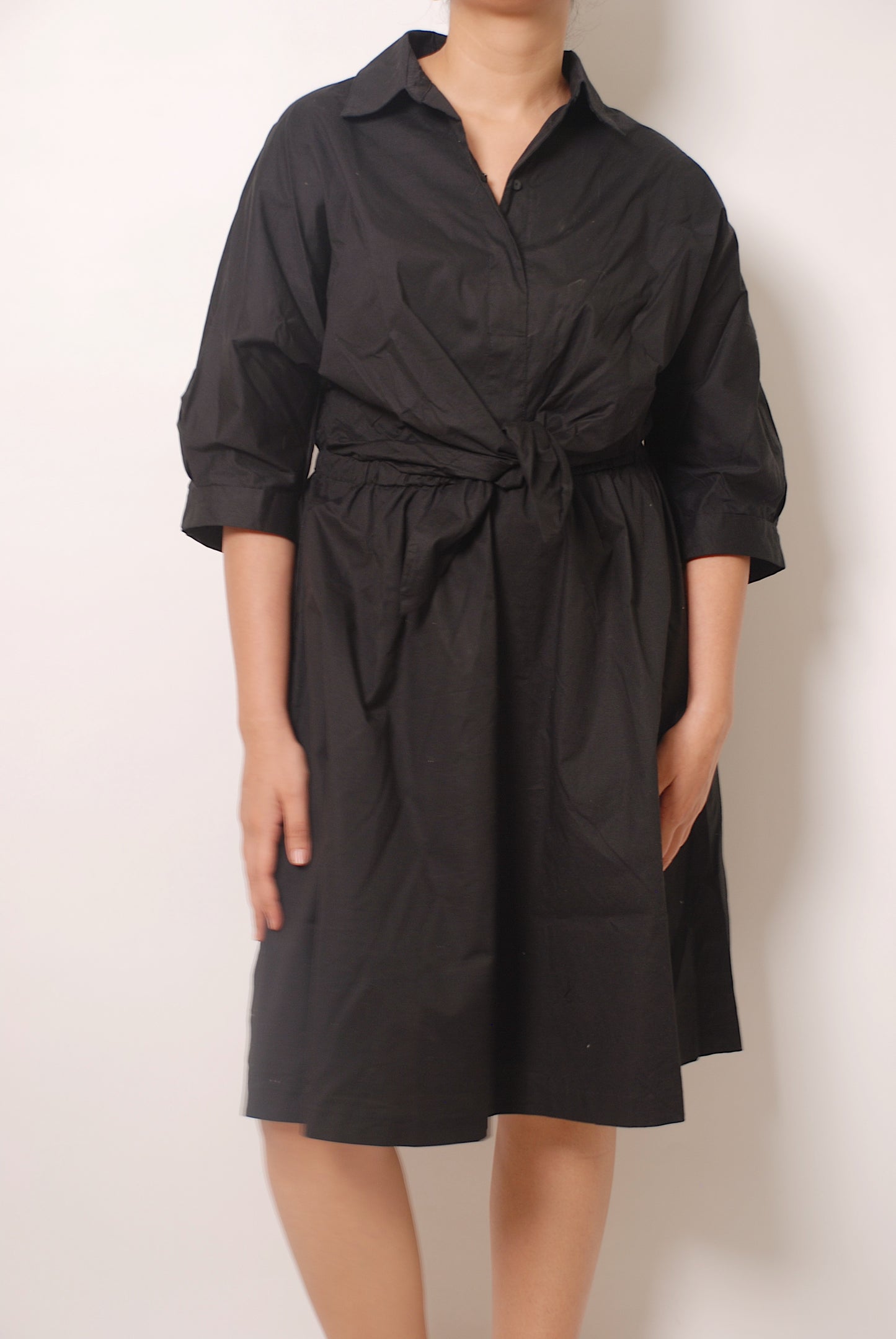 Vintage black shirt dress with tie up detailing