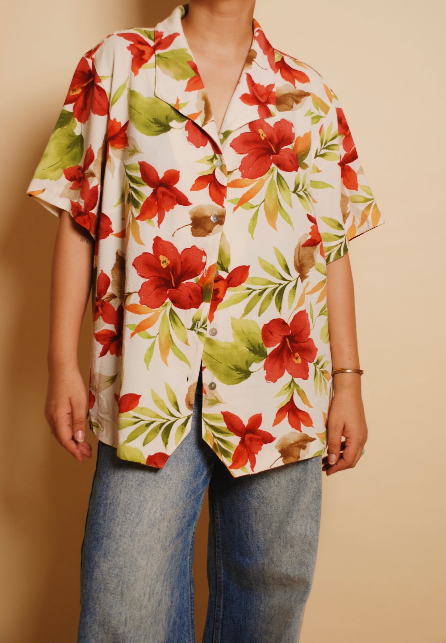 Cream floral resort shirt