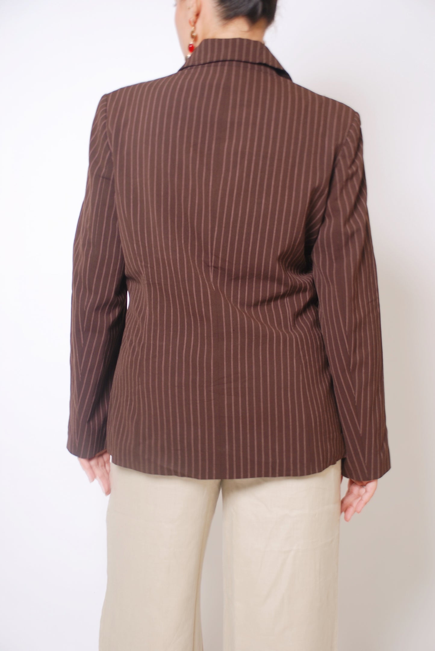 Brown striped one button blazer