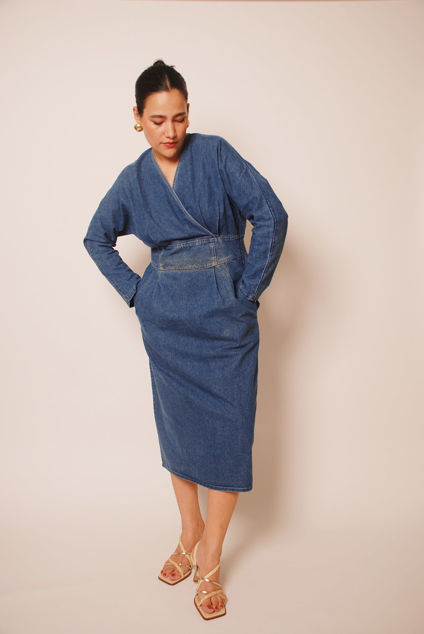 Blue denim midi dress