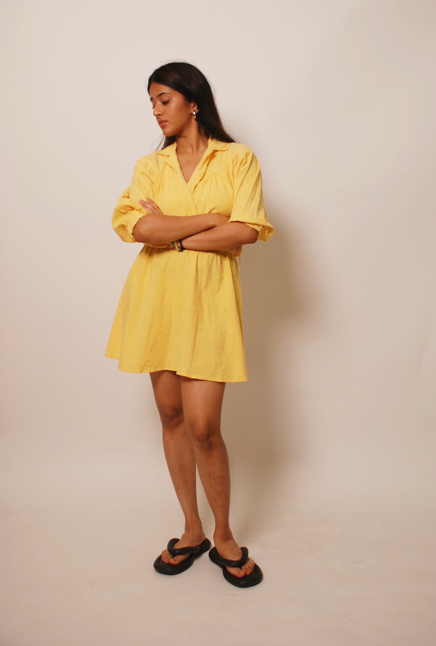 Vintage yellow cotton shirt dress