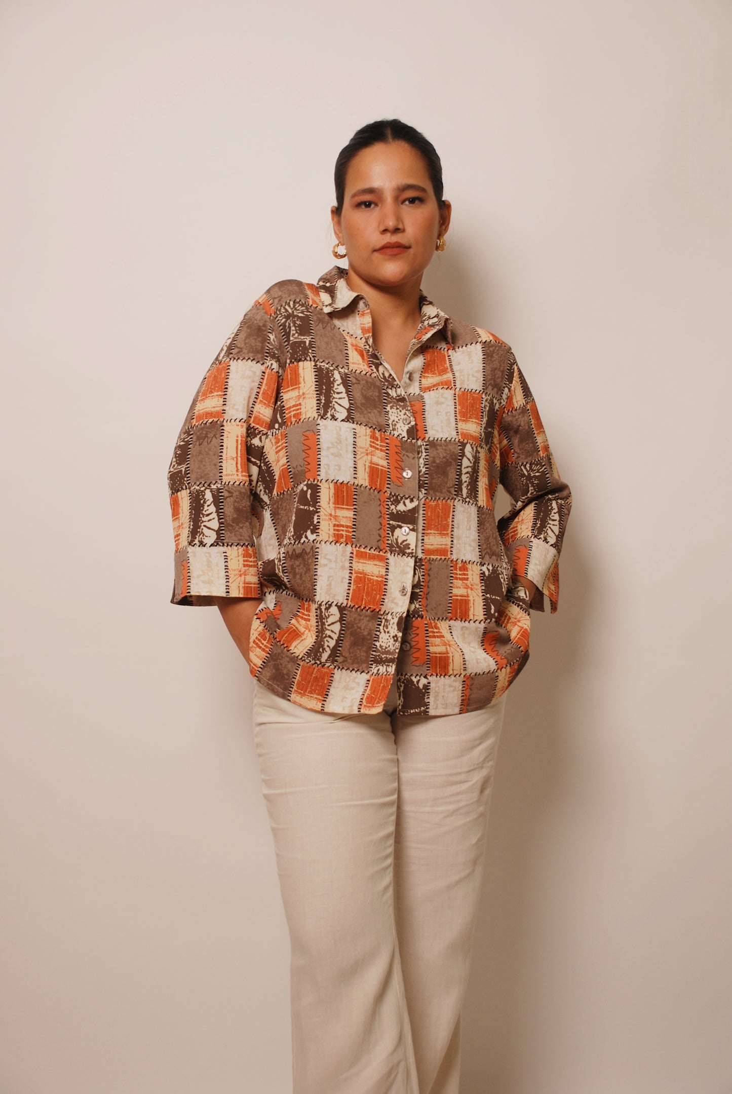 Vintage multicolored micro pleats print shirt